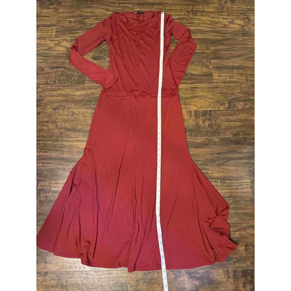 Zara Maxi Burgundy Long Sleeve Dress Sz:M - Picture 6 of 8